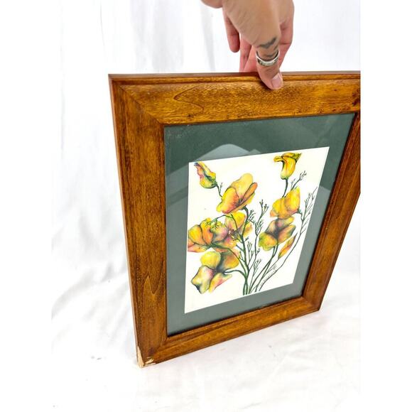 Poppies Watercolor Painting Wall Decor Orange Flower Art Signed & Framed - Picture 12 of 14